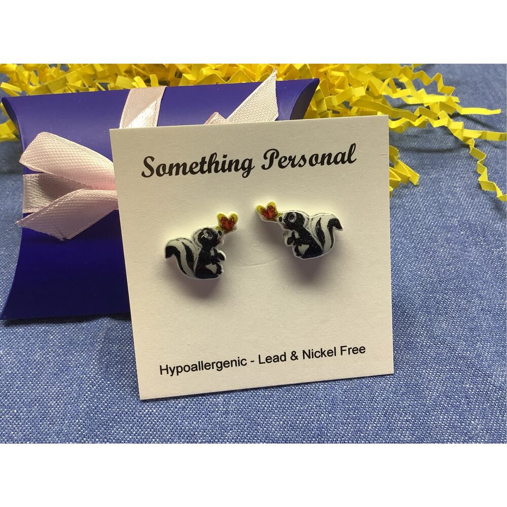 Flower Skunk - Disney Bambi Inspired Post Earrings -- Gift Boxed - Chibi Cute